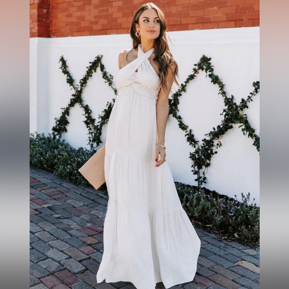 NWT Hattie Strapless Pocketed Tie Front Maxi Dress Bamboo Cream - Picture 8 of 8